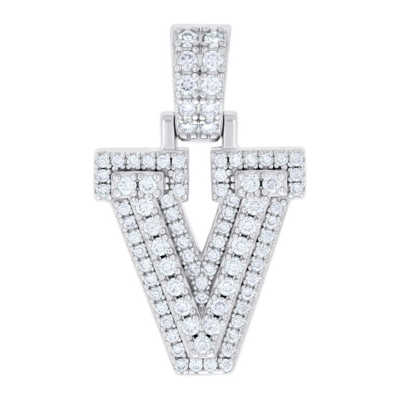 925 Sterling Silver Unisex 0.72ct Moissanite Initial Alphabet V Pendant