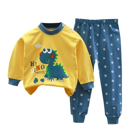 

Odeerbi Toddler Boys Cotton Clothes Dinosaur Printed Spring Fall Outfits Set Summer Pajamas Set Cartoon Printed Sleepwear Two Piece Set Newborn Underwear Set Dark Blue