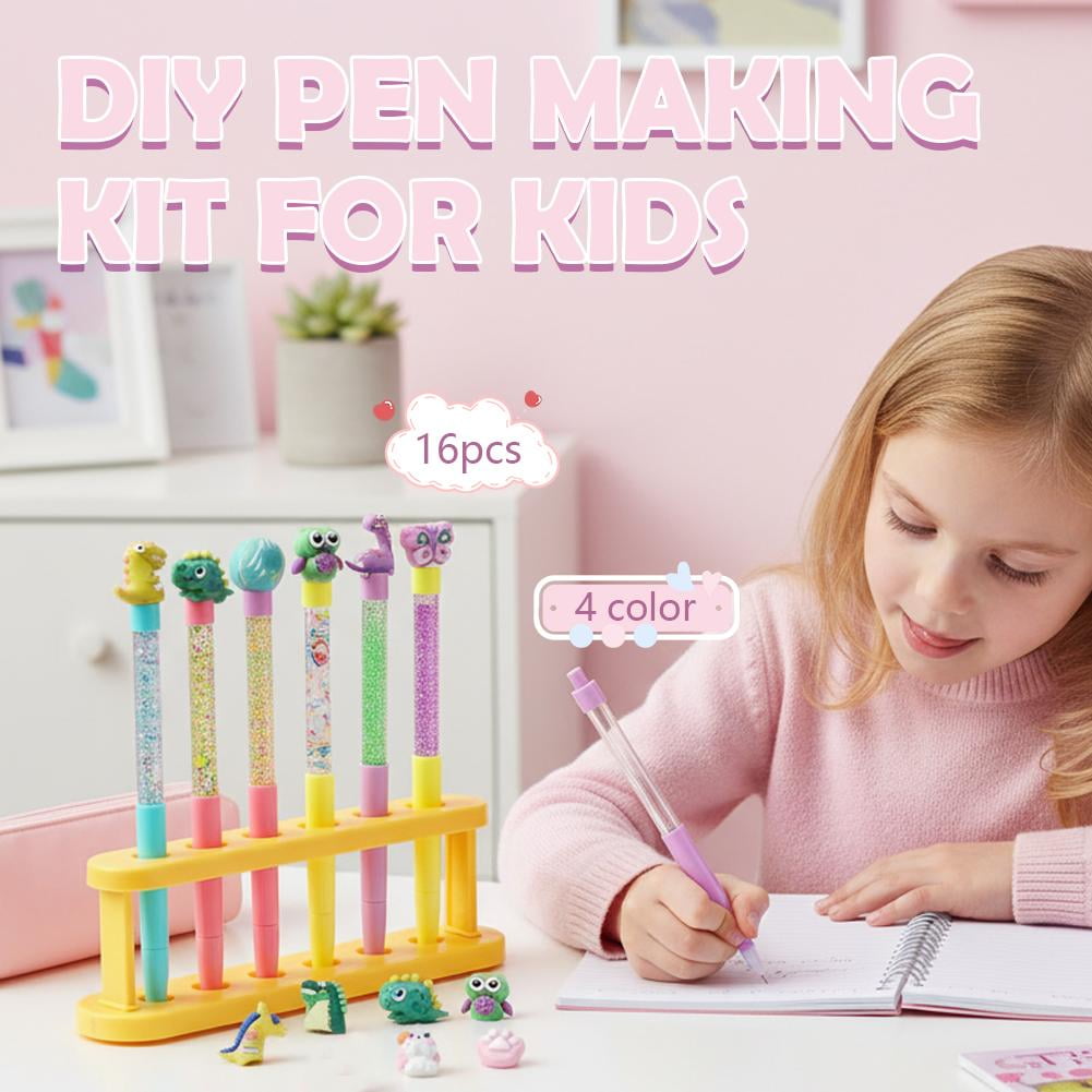 DIY Pen Making Kit, Fun Pen Creator Studio, 16pcs Personalised Pens with 4 Colors Refill, Creative Art Craft Kits Birthday Back School Gift for Tweens Girls 6 7 8 9 10 Years