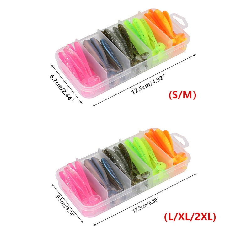 50 Pcs Fishing Soft Lure Plastic T Tail Bait Artificial Worm Swimbait for  Bass Trout Walleye Fishing Lures Kit w/ Box 