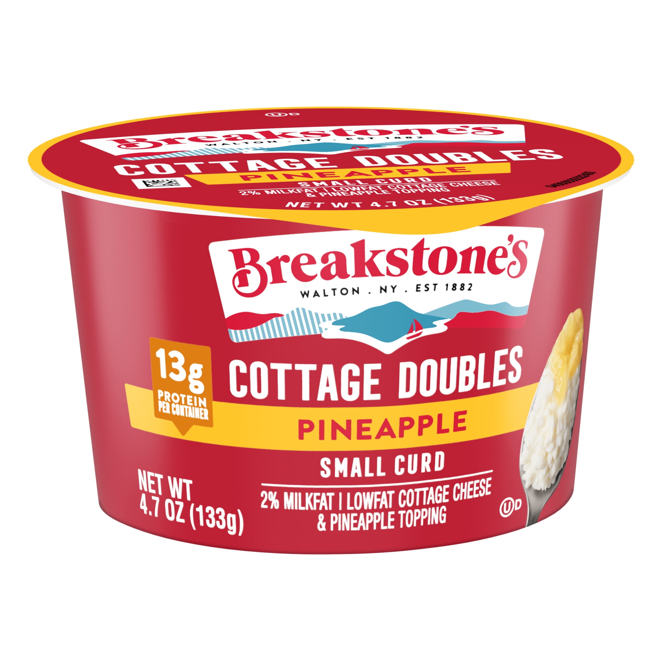 Breakstone's Cottage Cheese Doubles With Pineapple, Lowfat 2% Milkfat, 4.7 oz Cup, 13g of Protein Per Serving