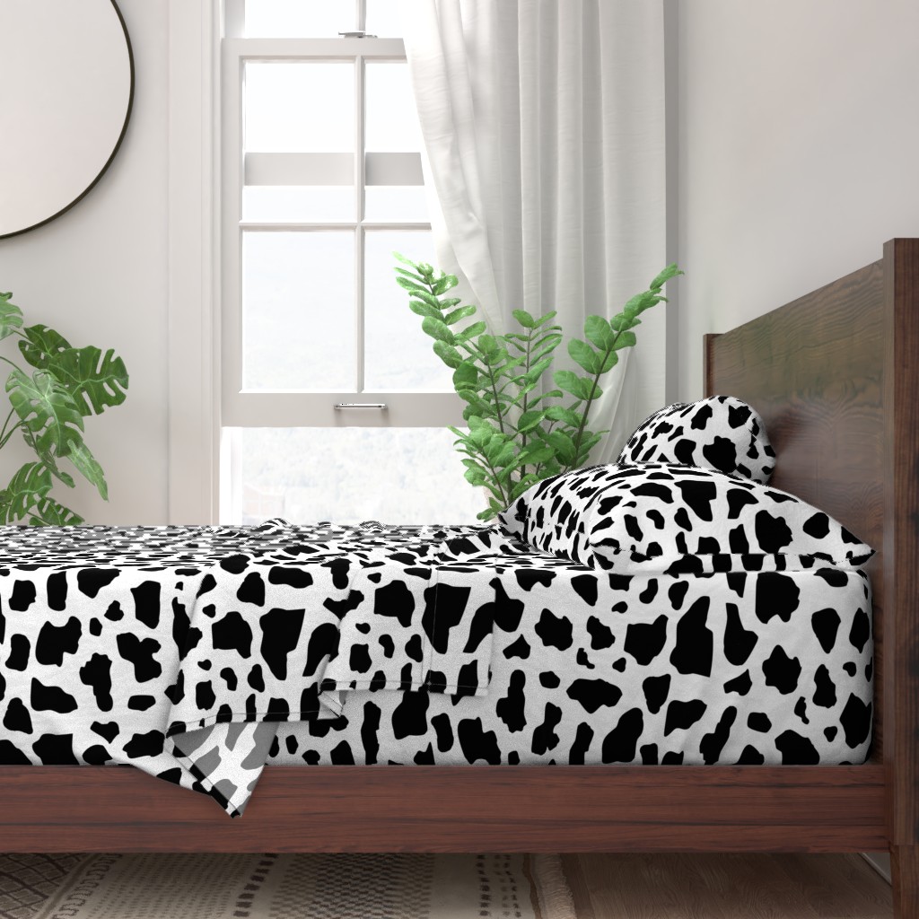 100 Cotton Sheets, Queen 4pc Set Cow Print Black White Farm Animal