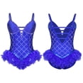 thumbnail image 2 of Aislor Women Rhinestones Feather Dacne Leotard Sleeveless Ballet Unitard Cocktail Party Dress Stage Wear Blue M, 2 of 7