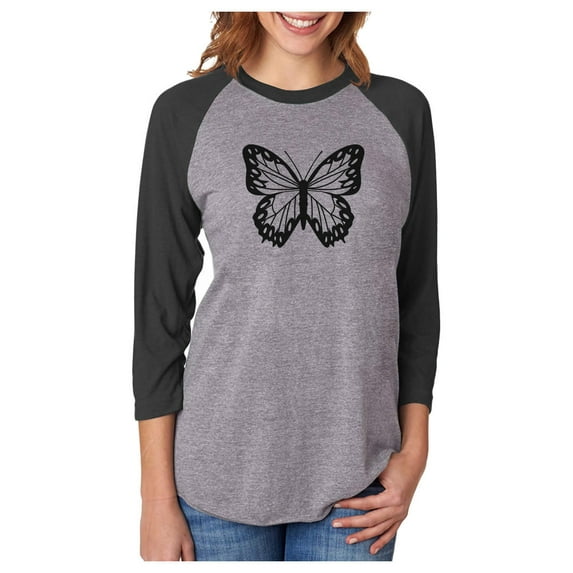 Girls Summer Butterfly Graphic Baseball Jersey: 3/4 Sleeve Fashion Shirt with Trendy Design Medium black/gray