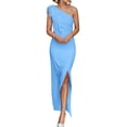 thumbnail image 1 of Vestido PRETTYGARDEN para Mujer, Maxi Azul Celeste con Hombro Descubierto y Fruncido, Talla XL, 1 of 8