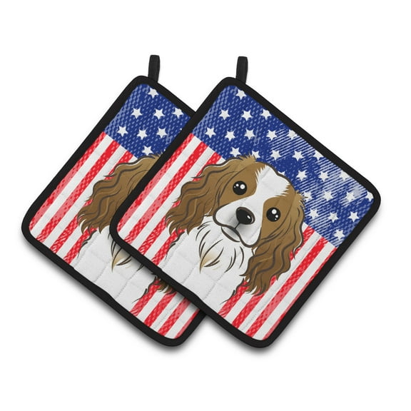 Carolines Treasures BB2154PTHD Flag and Cavalier Spaniel Pair of Pot Holders , 7.5HX7.5W, multicolor