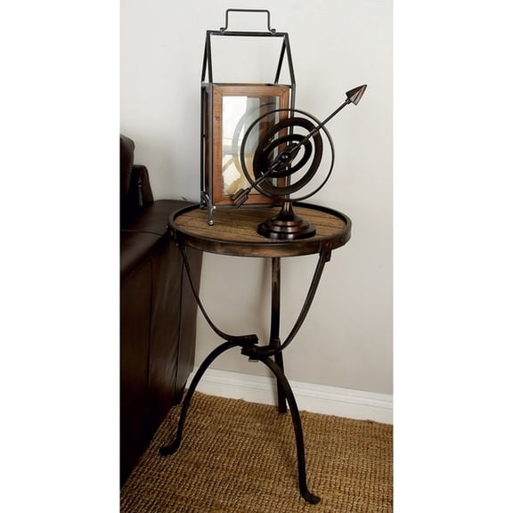 DecMode 18" x 27" Brown Metal Accent Table with Brown Wood Top, 1-Piece