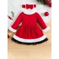 thumbnail image 6 of Toddler Baby Girl Christmas Dress Santa Claus Dress Red Velvet Long Sleeve Tulle Princess Dress with Headband Outfit, 6 of 9