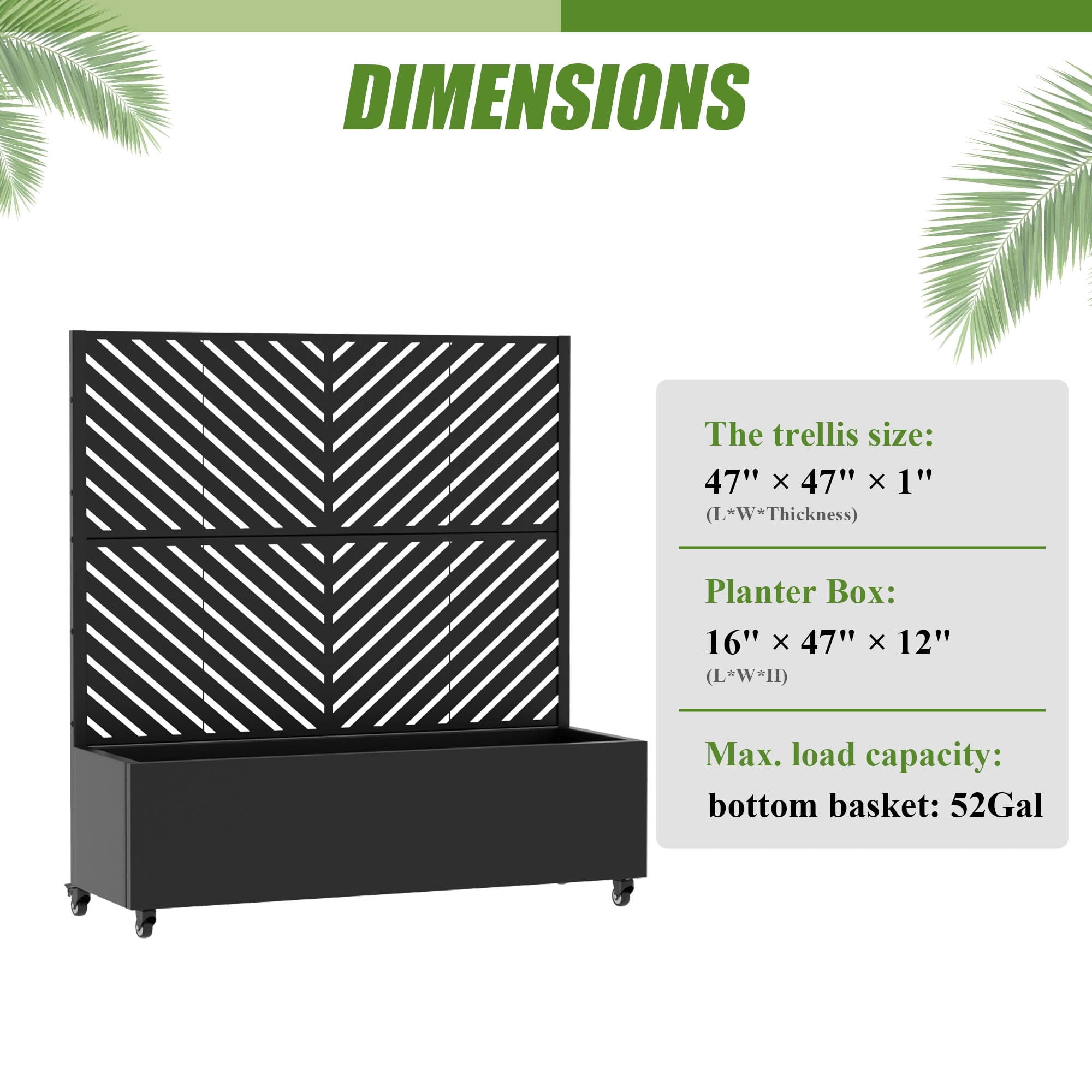 MAYEERTY 47X47" Metal Outdoor Black Privacy Screen with Planter Box for Backyard & Garden, 2 Piece Set, Double‑sided Installation