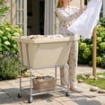 thumbnail image 4 of BGTREND 130L Rolling Laundry Cart with Storage Shelf, Metal Frame Clothes Hamper with Removable Bag, 4 Casters with 2 Brakes, Utility Carts, Beige, 4 of 8
