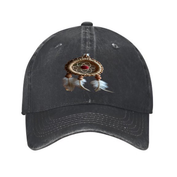 Vintage Cotton Washed Distressed Baseball Cap Design Red Gem Feathers - Stylish Golf Dad Hat for Men & Women
