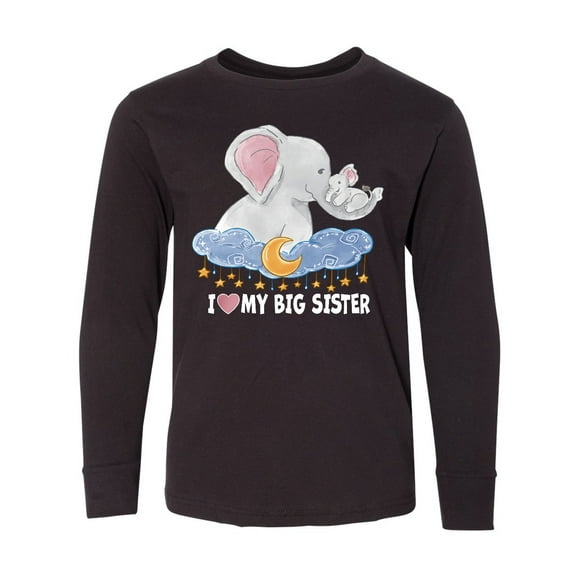 Inktastic I Love My Big Sister Cute Elephants with Moon and Stars Long Sleeve Youth T-Shirt
