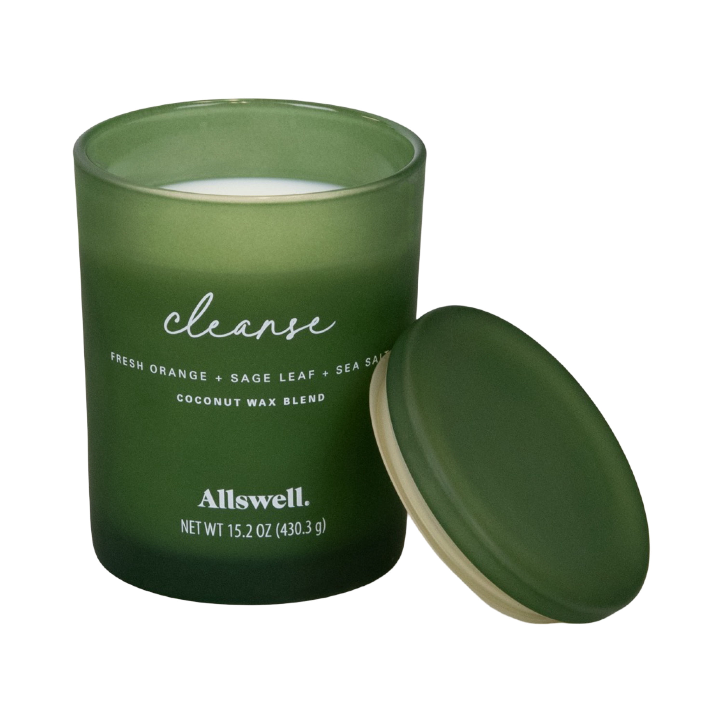 Allswell Cleanse Scented 2-Wick Spa Jar Candle, Fresh Orange + Sage Leaf + Sea Salt, 15.2 oz