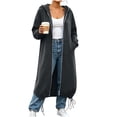 thumbnail image 3 of Womens Fall Coats Solid Color Hooded Zip Up Cardigan Oversized Drawstring Hem Maxi Hoodie Coat with Pockets XXL, 3 of 9