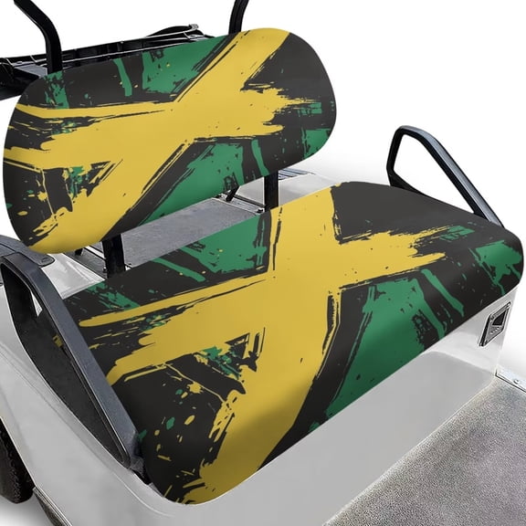 Garronmavis Jamaica Flag Style Golf Cart Seat Covers Breathable Golf Cart Decoration Accessories for All Seasons Easy to Install and Clean 2-Person Seats Universal Fit Accessiores