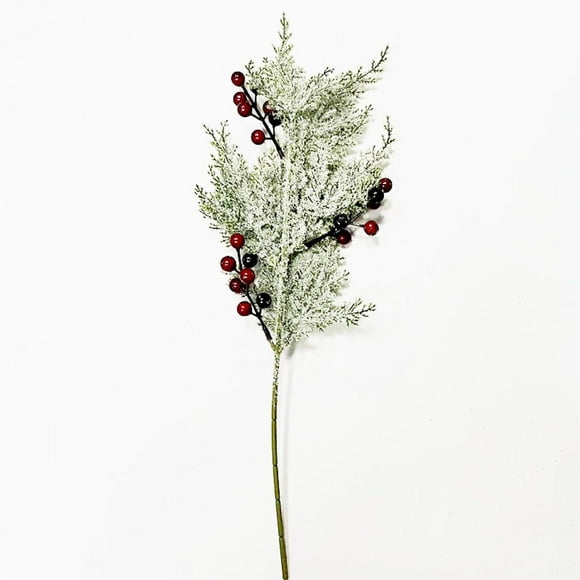 6 Artificial cedars, red and Black Berries, Green Branches, Stems, Christmas Tree, Floral Arrangement, vase, Decorative Bouquet