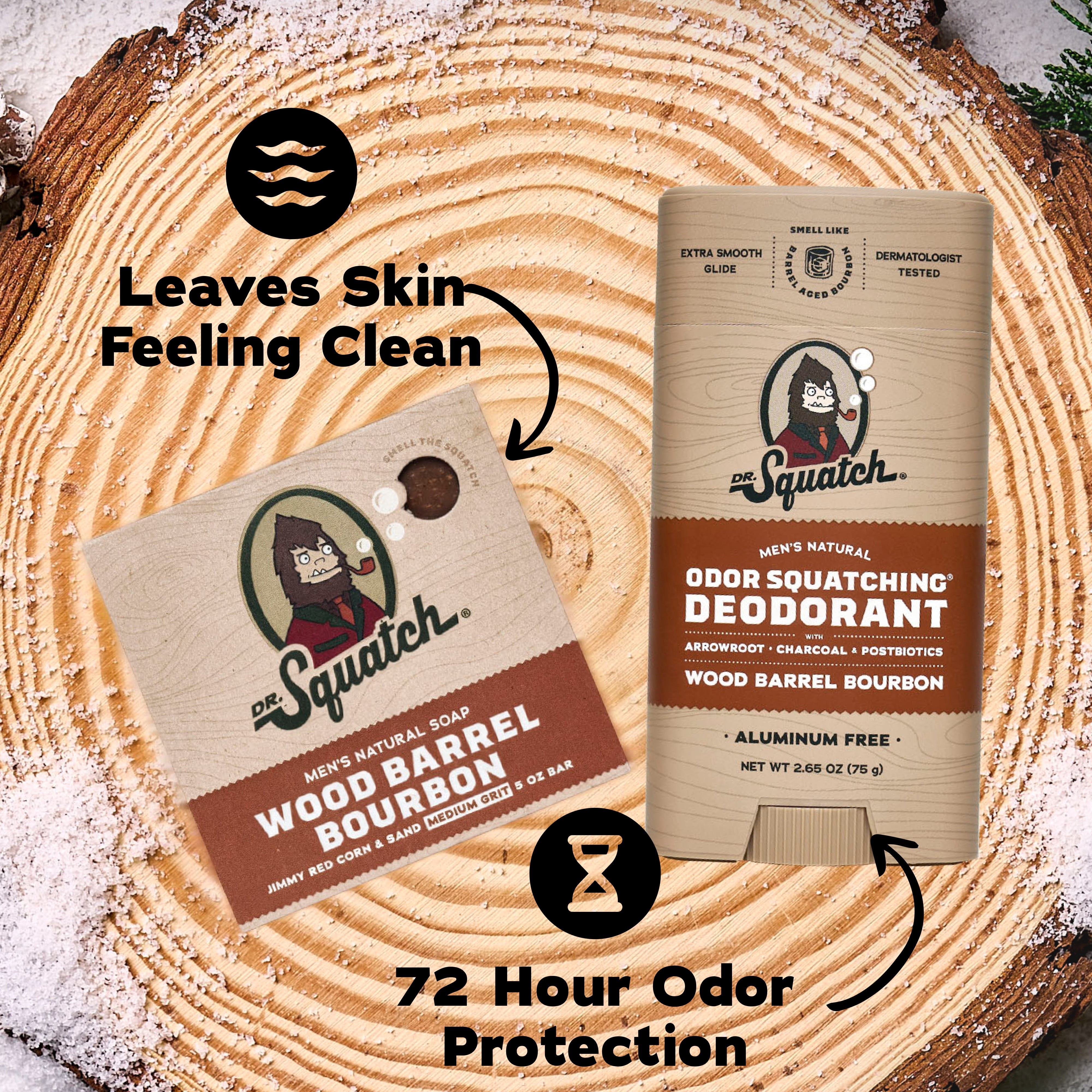 Dr. Squatch Wood Barrel Bourbon Holiday Gifts for Men – Natural Bar Soap + Aluminum Free Deodorant (2-Pack)