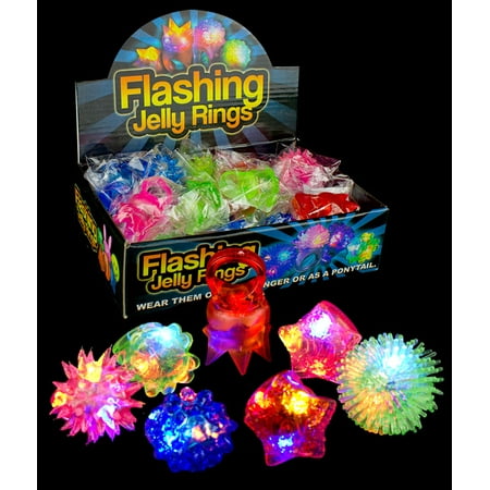 Fun Central AC809 LED Flashing Jelly Rings,Assorted Styles and Colors 24ct