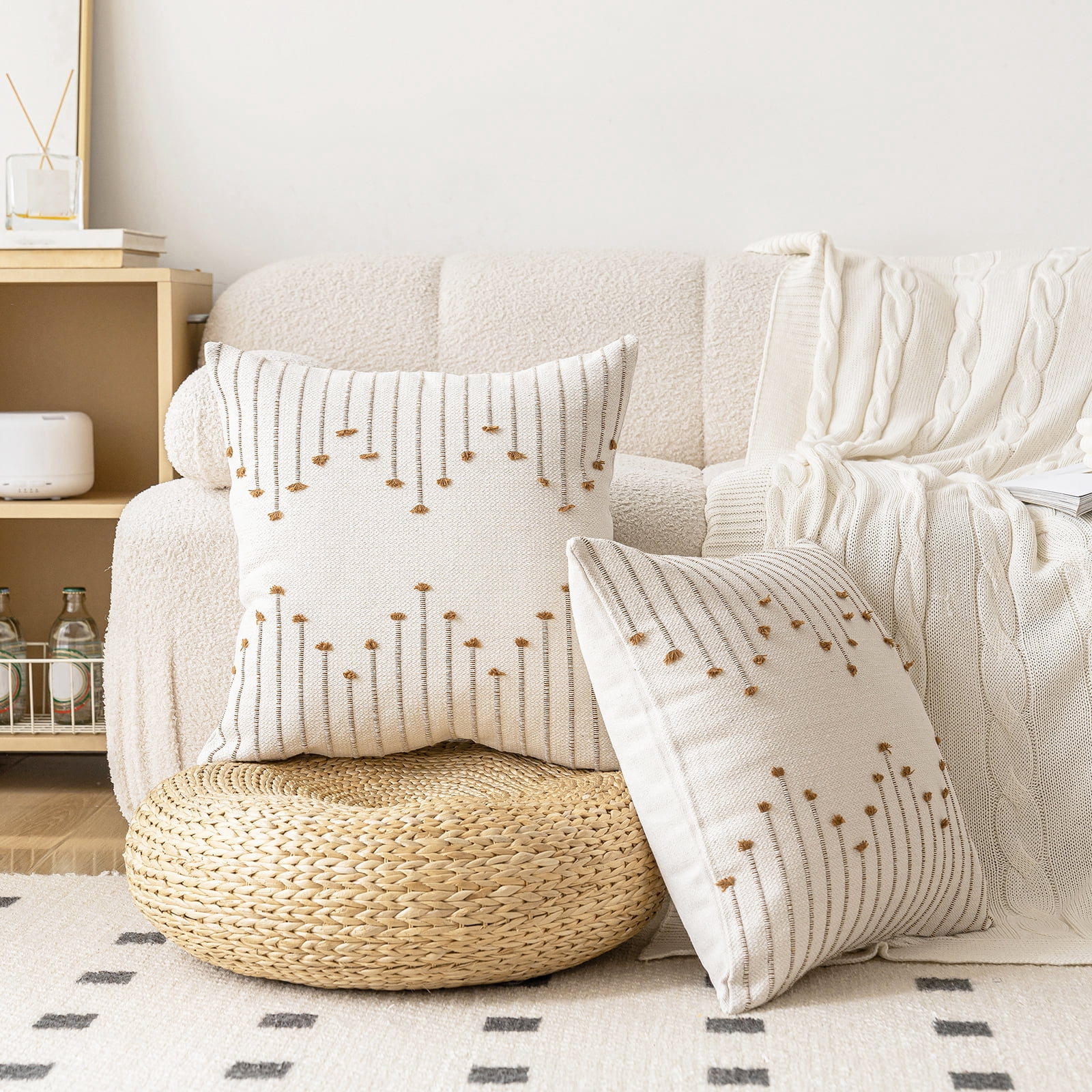 Skodaer Boho Decorative Throw Pillow Covers Beige and Brown Striped Pillow Case,18x18,2 Count