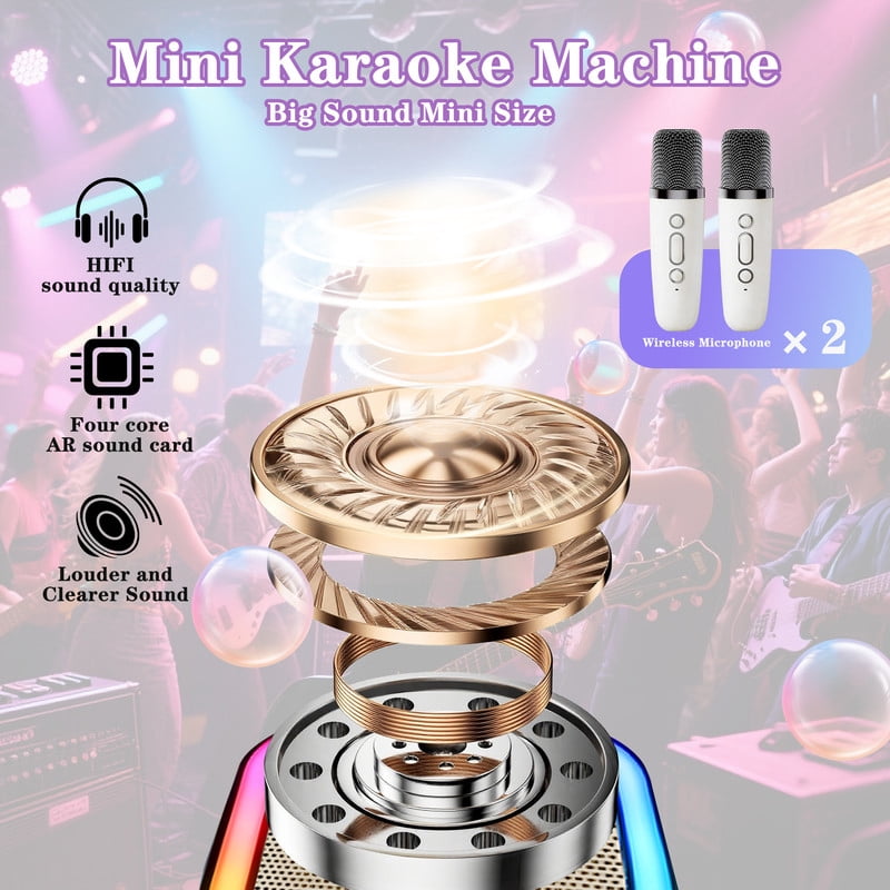 Karaoke Machine with Bluetooth and 2 Wireless Microphones with Voice Changer, Great for Home Party, Birthday Gifts for for 3 4 5 6 7 8-15 Year Old Girls and Boys