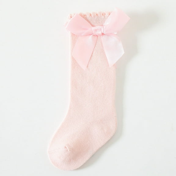 Eltusu Girls Socks, Tight Stretch Soft Cotton School Uniform Socks Pink Size 1-5T