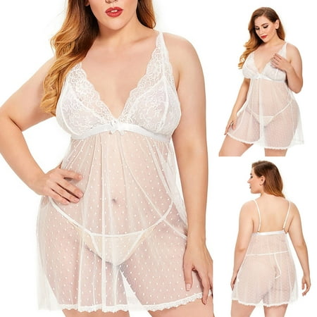 

Flash Sale HIMIWAY New Seductive Plus Size Lingerie Lace Nightwear Deep V Sleepwear Stylish Nightwear Show Your Sexy Charm Ignite Your Passion Super Discount Private Delivery White XL