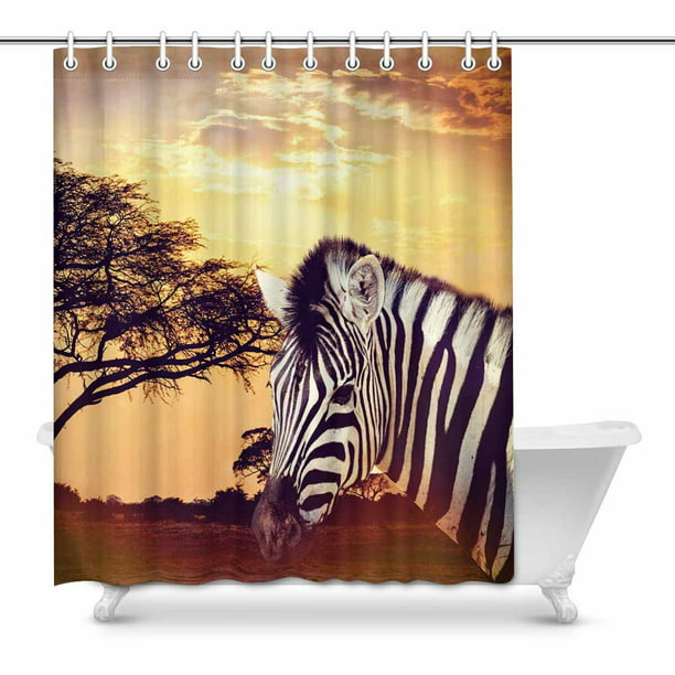 Mkhert Zebra Portrait On African Sunset, Zebra Shower Curtain