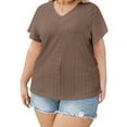 thumbnail image 5 of VDJ Women Plus Size tops Summer T shirts V Neck Flare Short Sleeve Oversized Tunic Shirts Blouse Coffee Size 2XL, 5 of 8