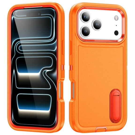 Dteck Case for iPhone 17 Pro,Shockproof Silicone PC Case with Hidden Kickstand Cover for iPhone 17 Pro ,Orange