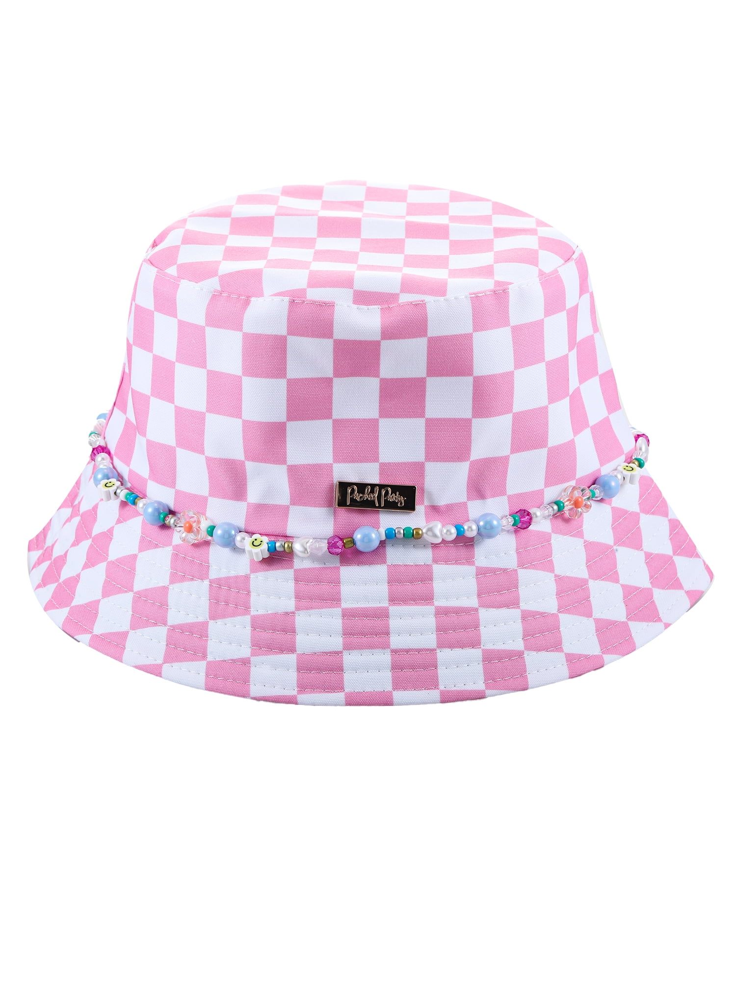 Packed Party Pink and White Check Bucket Hat with Charms, 1 Piece