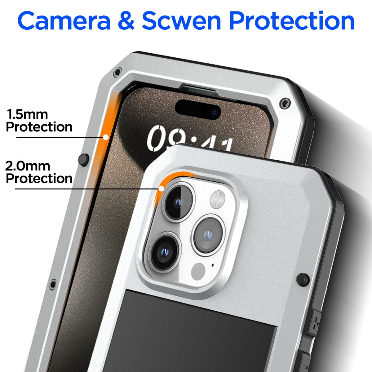 AICase For iPhone 15 Pro Max Case 360 Full Body Protective Cover Heavy Duty Shockproof [Tough Armour] Aluminum Alloy Metal Case BUilt-in Screen Protector