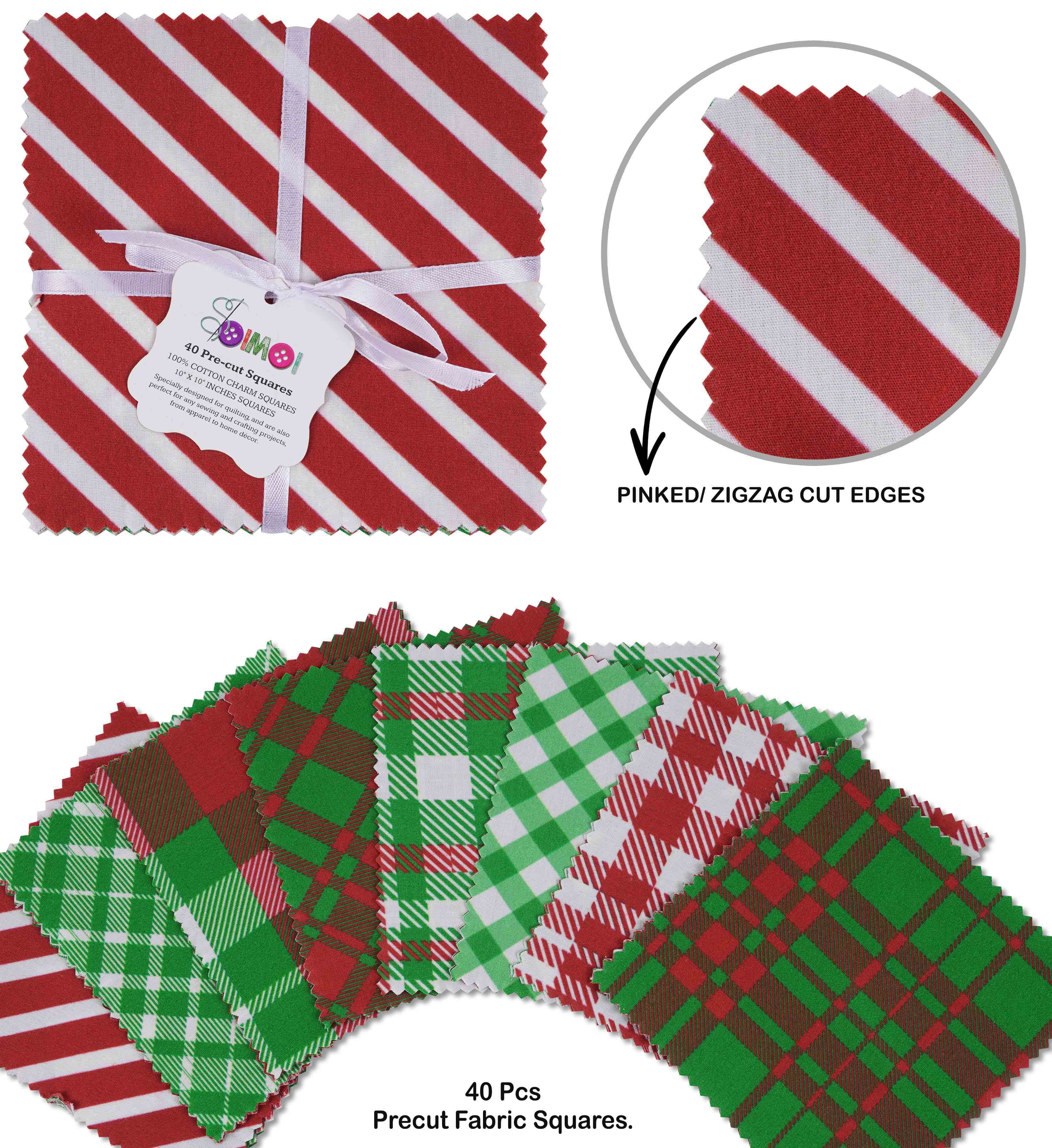 Soimoi Precut 10-inch Check Prints Cotton Fabric Bundle Quilting Squares Charm Pack DIY Patchwork Sewing Craft- Red & Green