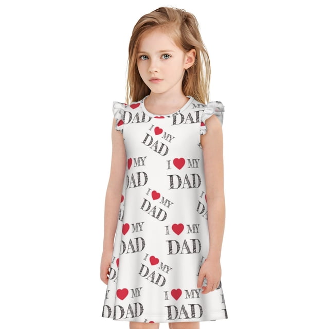 Balery I Love My Dad Camisón de princesa para niñas, pijama de algodón con mangas abullonadas, suave y bonito.-XX-Large
