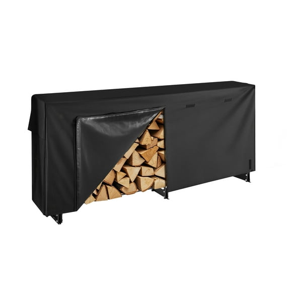 VEVOR Firewood Rack with Waterproof Cover, 8 ft Outdoor Firewood Holder, 1/2 Cord Storage Metal Log Holder, 660lb Max Weight Capacity, Top Covered, Powder-Coated Wood Storage Rack for Fireplace Deck