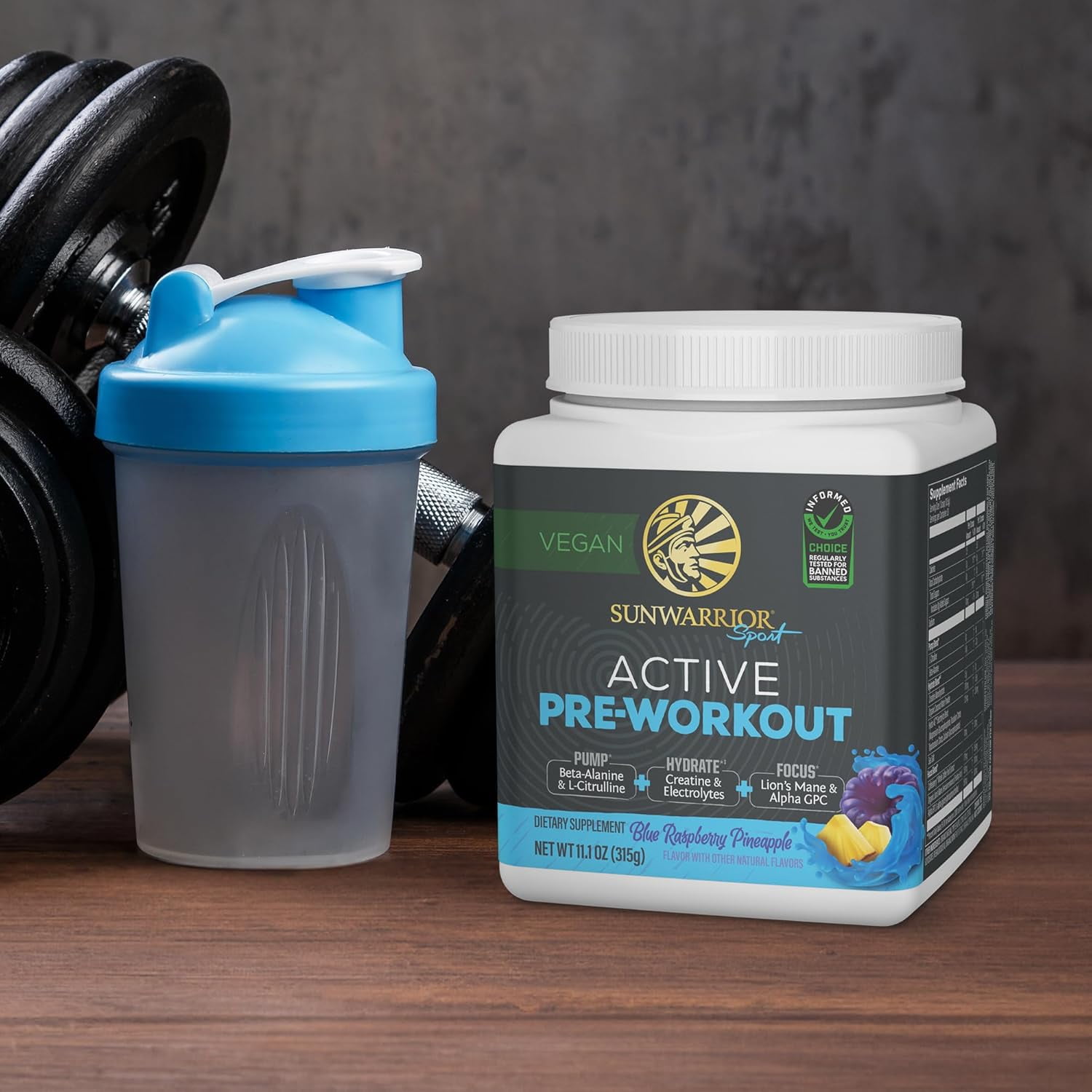 Sunwarrior Active Pre-Workout Powder for Men & Women, Raspberry Pineapple, 315g (30 Servings)