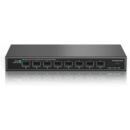 8 Port 10Gb SFP  Unmanaged Switch with 8 x 10 Gigabit SFP  Ports | Multi-Gigabit 10G-2.5G-1G | Fanless | Plug & Play | Metal Casing NO Rack Mount | NO Jumbo Frames | 160G Bandwidth