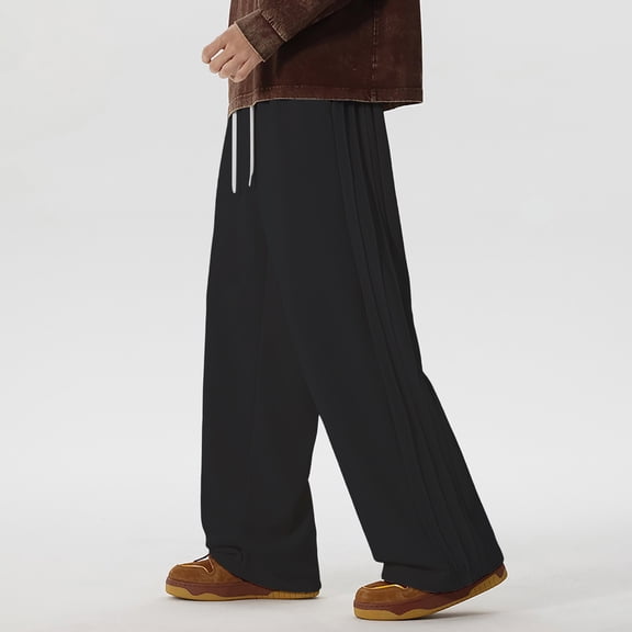 BADHUB Wide Leg Pant for Men Dressy Casual Loose Fit Wide Leg Pants Comfy Beach Trousers with Pockets Black M