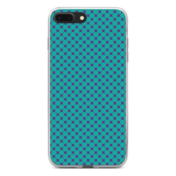 DistinctInk Clear Shockproof Hybrid Case for iPhone 7 PLUS / 8 PLUS (5.5" Screen) - TPU Bumper, Acrylic Back, Tempered Glass Screen Protector - Teal Purple Checkered Pattern - Geometric Pattern