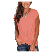 Copper Fit Women's Twist Front Short Sleeve Boat Neck , Spiced Coral , SZ 2X