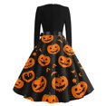 thumbnail image 5 of Halloween Dresses for Women Ghost 1950s Long Sleeve Fall Swing Dress Bat Hepburn Crew Neck Funny Dresses with Belt 2XL, 5 of 5
