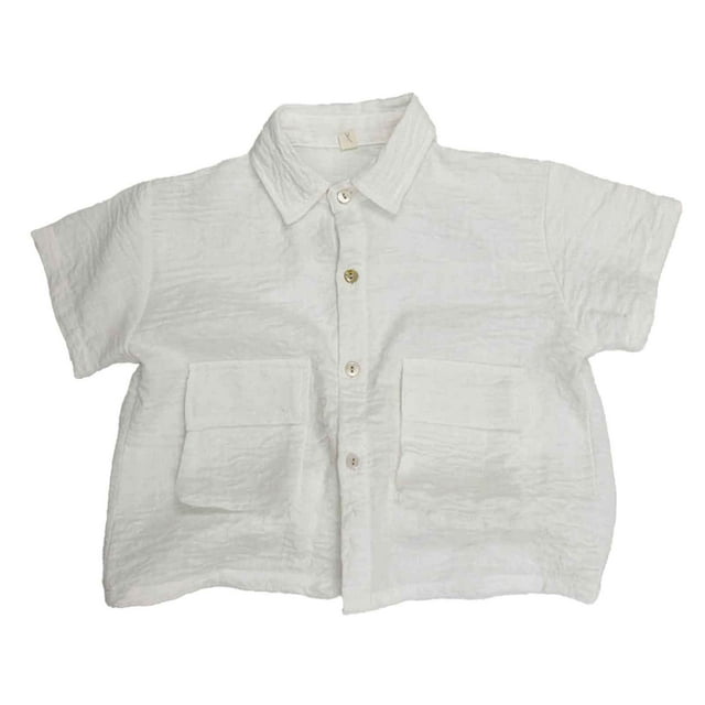 Hiiyo Little Boys Cotton Short Sleeve Shirt Solid Pockets Button-Down Shirt, Sizes 1-7