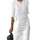 thumbnail image 2 of Vestido de algodón y lino con cuello redondo y manga larga con botones para mujer - Lino, corte holgado - Tallas S-XXXL, informal para todas las estaciones, 2 of 2