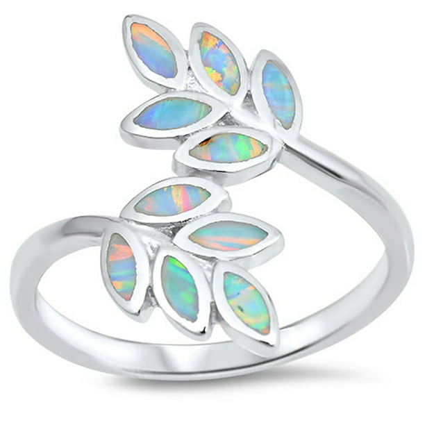 Sterling Silver Stunning Women's White Simulated Opal Leaf Ring (Sizes  5-10) (Ring Size 9) - Walmart.com