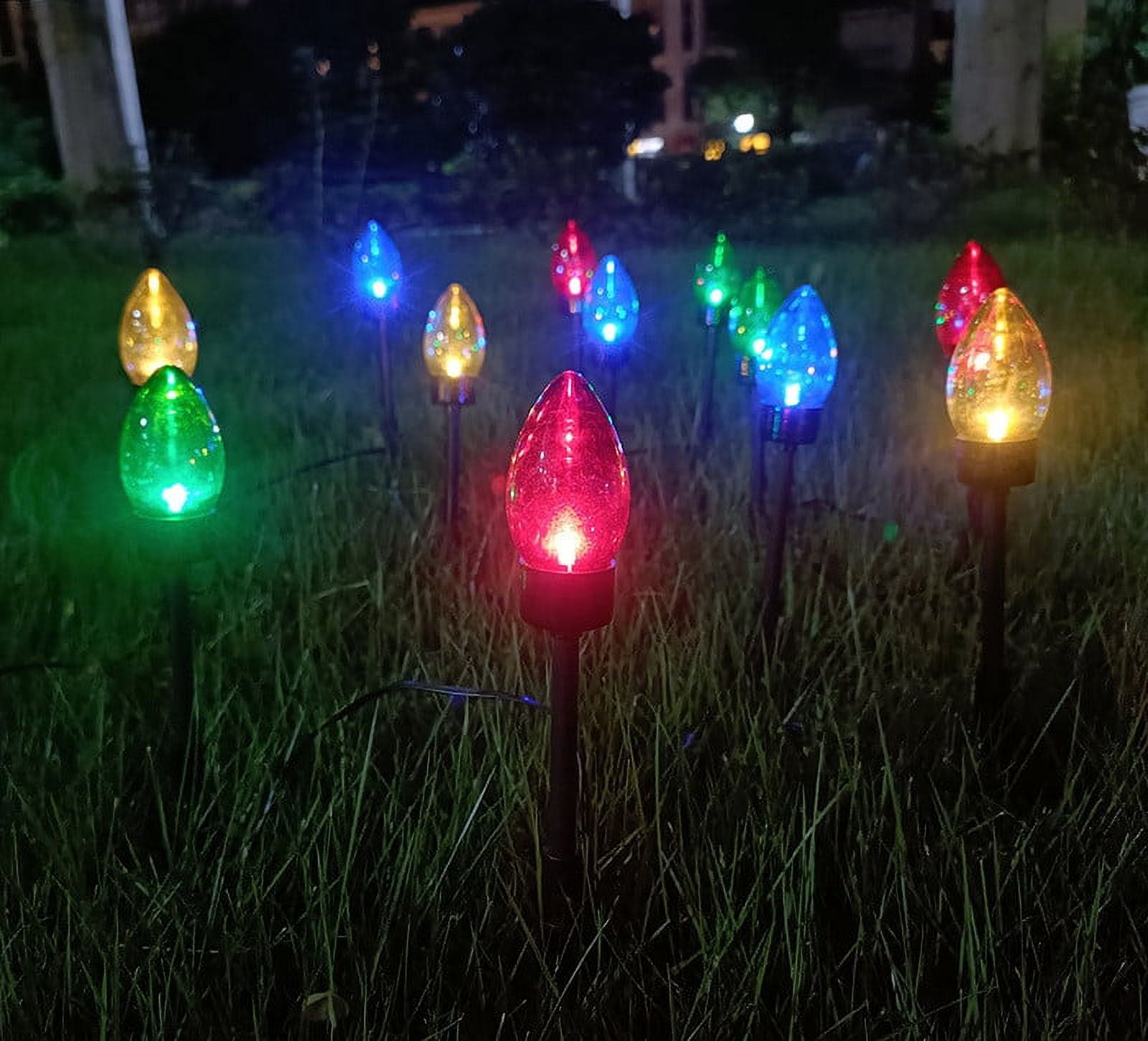 Christmas Lights Outdoor Solar, 13-Pack Multicolor LED Stake Lights for Yard Walkway Driveway Garden Decor, Waterproof Shatterproof Xmas Party Decorations, End-to-End Connectable Holiday Lighting