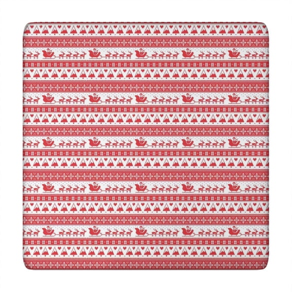 Red Christmas Pattern Square Fitted Tablecloth with Elastic Edge,Square Table Cover,Washable Elastic Table Cover for Home Kitchen Party Decor 34"x34"
