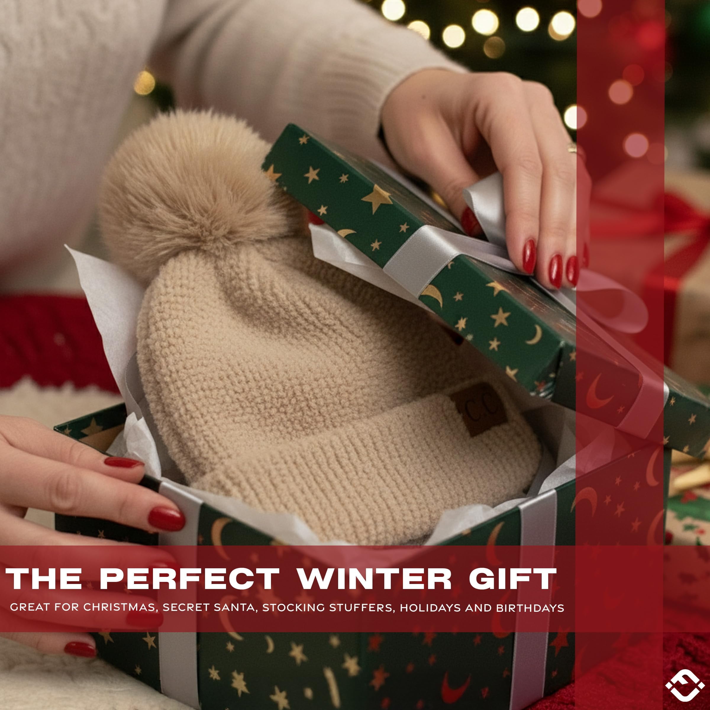 Funky Junque Beanie for Women Ultra Soft Chenille Faux Fur Pom Pom Winter Hats Warm Ski Cap Fashion - Beige