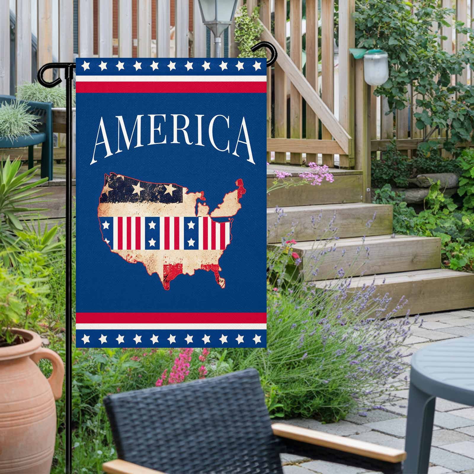 4th of July Garden Flags America 250 Years Garden Flag Double Sided Welcome Flag USA Map Patriotic Star Stripes Independence Day Yard Flags for Outdoor Lawn Porch Memorial Day Decor 28x40 Inch