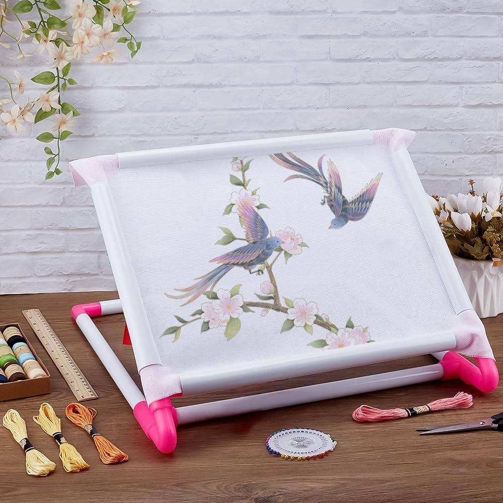 1set Plastic Scroll Embroidery Frames Embroidery Hoops Needlepoint Stretcher Frame Household Handheld Cross Stitch Sewing Tool Deep Pink 94x90x20mm