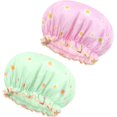 thumbnail image 1 of (2 colores) Gorro de ducha impermeable, 2 piezas Gorro de baño elástico impermeable reutilizable de doble capa, para mujeres y niñas Ducha Spa Salón, 1 of 5