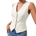 thumbnail image 5 of IUYRTFE Women's V Neck Sleeveless Button Down Vest Top Slim Fit Casual Suit Waistcoat, 5 of 6